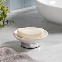 Dubai Ceramic Soap Dish (shiny stainless steel trim)