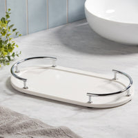 Dubai Ceramic Amenity Tray (shiny stainless steel trim)