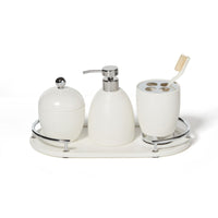 Dubai Ceramic 4 pc bathroom accessory set (shiny stainless steel trim)