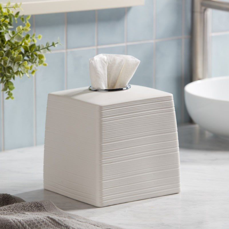 Dubai Ceramic Tissue Cover (shiny stainless steel trim)