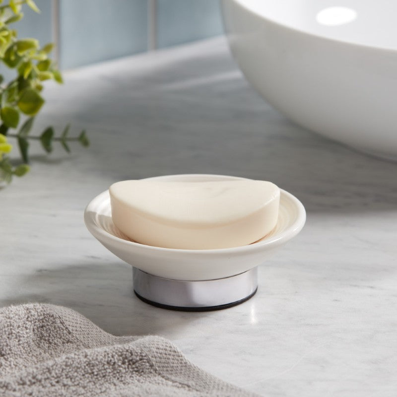 Dubai Ceramic Soap Dish (shiny stainless steel trim)