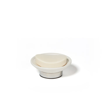 Dubai Ceramic Soap Dish (shiny stainless steel trim)