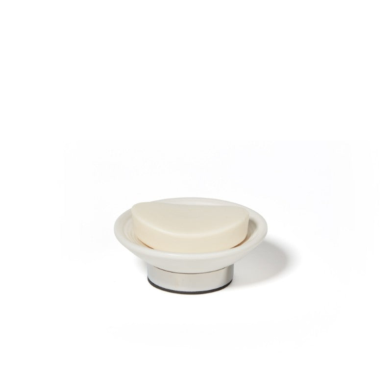 Dubai Ceramic Soap Dish (shiny stainless steel trim)