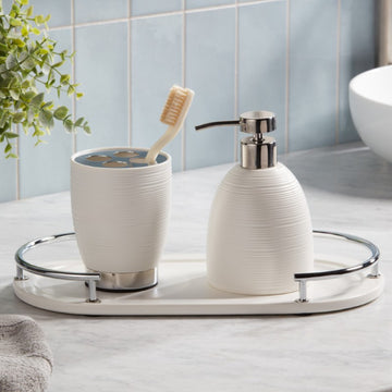 Dubai Ceramic 3 pc Bath set (shiny stainless steel trim)