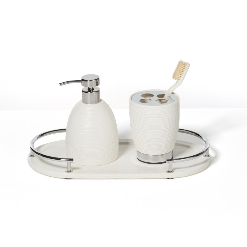 Dubai Ceramic 3 pc Bath set (shiny stainless steel trim)