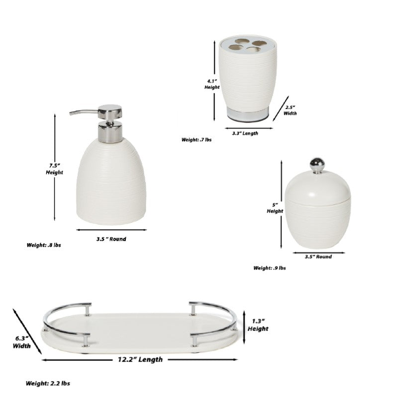 Dubai Ceramic 8 pc bathroom accessory set (shiny stainless steel trim)