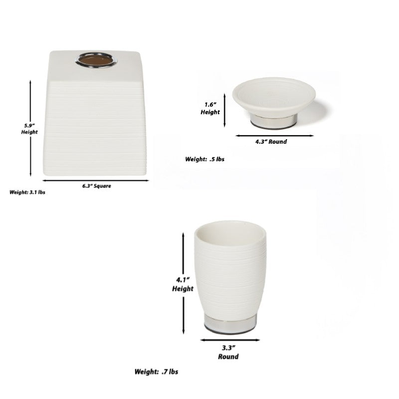 Dubai Ceramic 8 pc bathroom accessory set (shiny stainless steel trim)