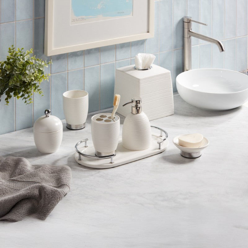 Dubai Ceramic 8 pc bathroom accessory set (shiny stainless steel trim)
