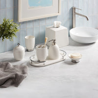 Dubai Ceramic 8 pc bathroom accessory set (shiny stainless steel trim)