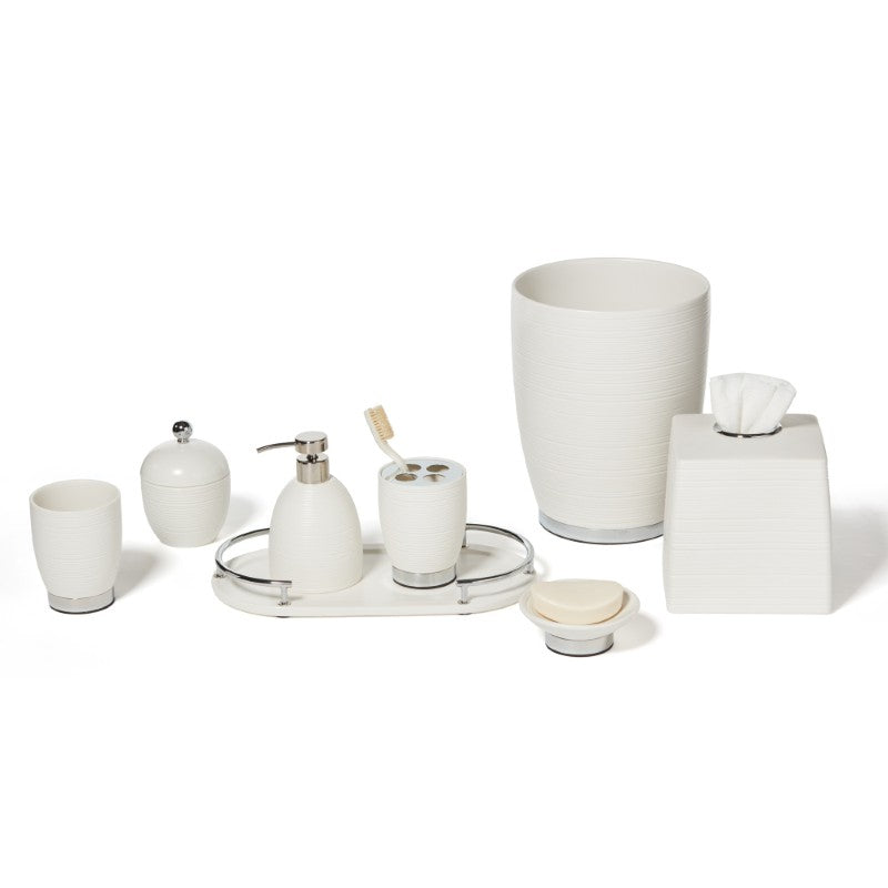 Dubai Ceramic 8 pc bathroom accessory set (shiny stainless steel trim)